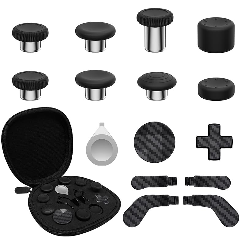 CHARM FOCUS 16-in-1 Metal Thumbsticks Replacement Kits for Xbox Elite Series 2, Xbox Elite 2 Controller Accessories, Includes Magnetic Joysticks, Paddles, Silicone Caps, D-Pads, 1 Tool (Carbon Black) - Image 1